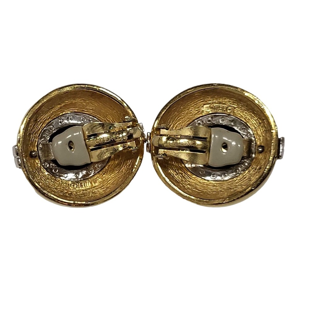 Vintage CINER SilverTone Enamel Black Stone Clip On Earrings SIGNED RARE - Picture 4 of 7